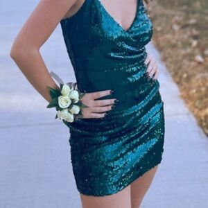 Lulu's Teal Sequin Mini Dress